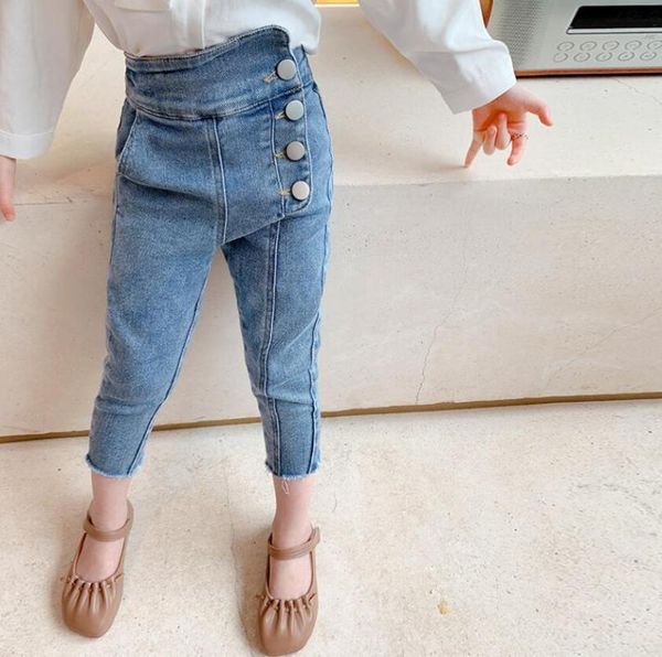 

jeans children girls 2021 autumn spring trousers fashion button denim pants, Blue