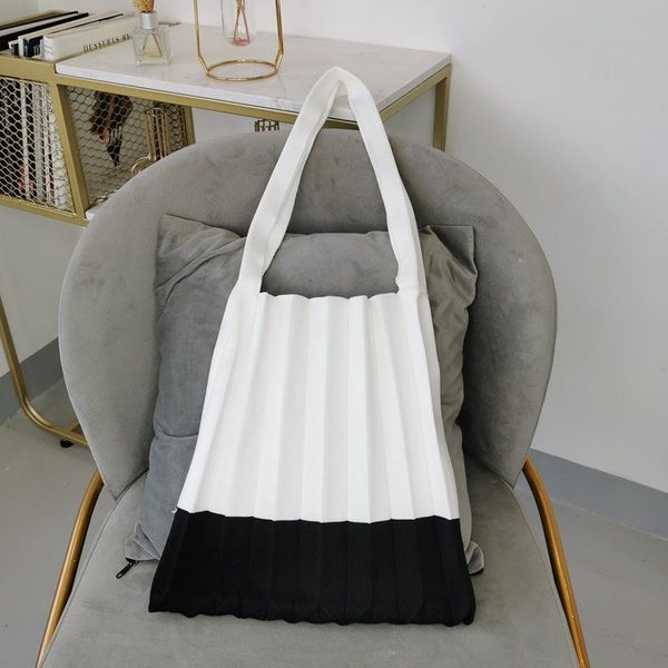 

evening bags collapsible knitting shoulder bag eco cotton cloth shopping large capacity splicing students books girls pleated totes