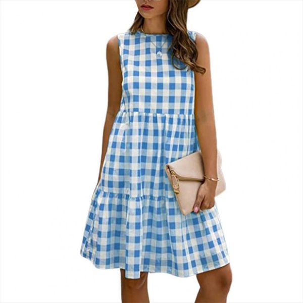 

harajuku high waist wide hem women dress leisure round neck loose sleeveless for party outdoor streetwear, Black;gray