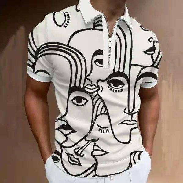 

men's polos shirt fashion patchwork overalls street wear casual print zipper business retro, White;black