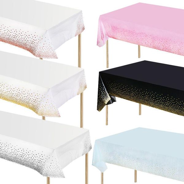 

disposable dinnerware 137*274cm golden dot tablecloth rose gold plastictablecloth dinner plate children's birthday party wedding decora