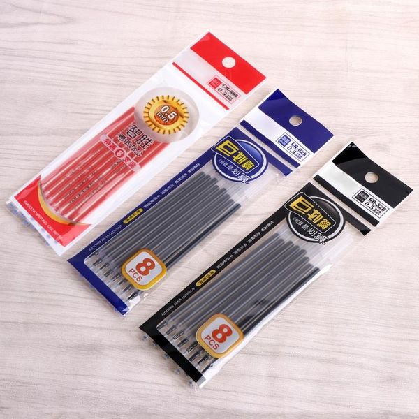 

8pcs/set 0.5mm tip gel ink pen refills smooth writing study office supplies, Black;red