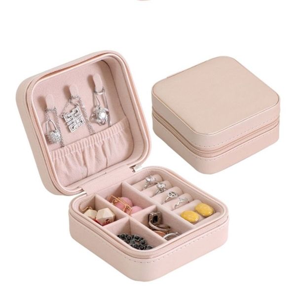 

jewelry box jewelry organizer display travel jewelry case boxes portable earring holder leather portable storage zipper jewelers y1214, Black;white
