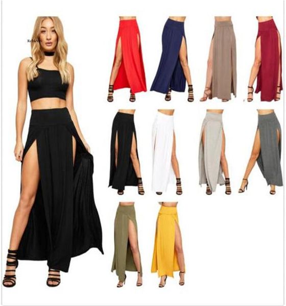 

skirts 2021 arrival high waisted womens double slits summer solid long maxi skirt wholesale 51 valentine's day gifts, Black