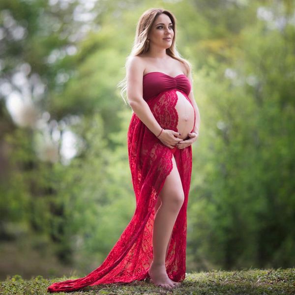 

maternity dresses sleeveless dress po shoot gown lace tube split front gowns pography props, White