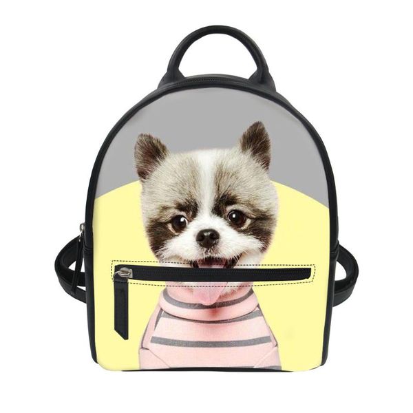 

backpack dog pattern leather multifunction for girls solid color school bag female mini women travel shoulder