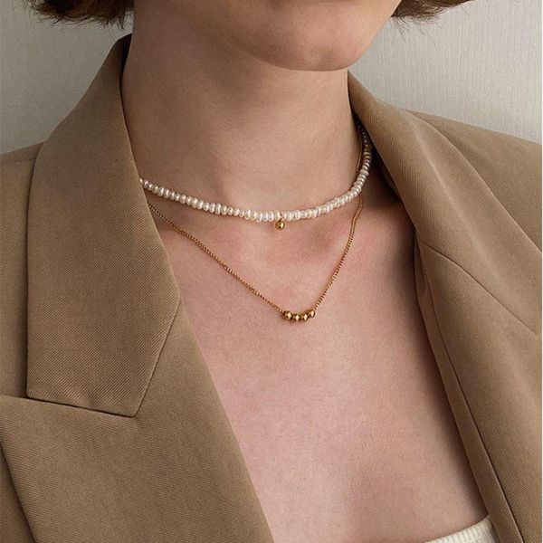 

chains 2pcs fashion pearl chocker necklace for women baroque metal charm pendants necklaces choker bead chain jewelry gifts, Silver