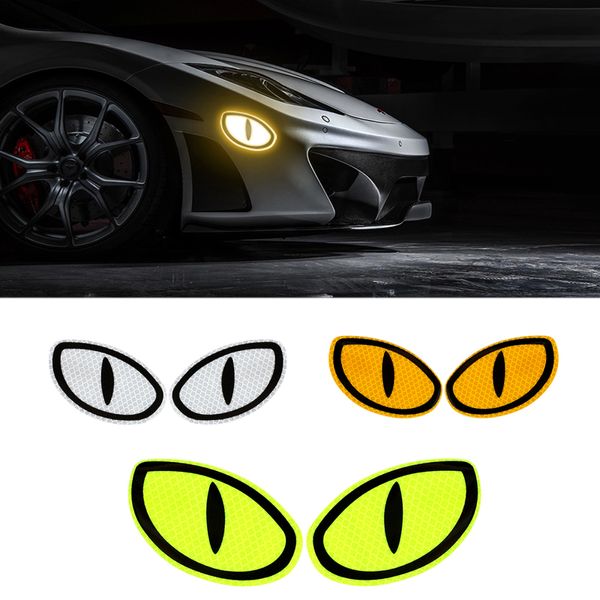 Carro reflexivo gato olhos adesivo 2 pçs / set motocicleta advertência adesivos retrovisor espelho decalques para auto notebook guitarra skate bagagem decorar