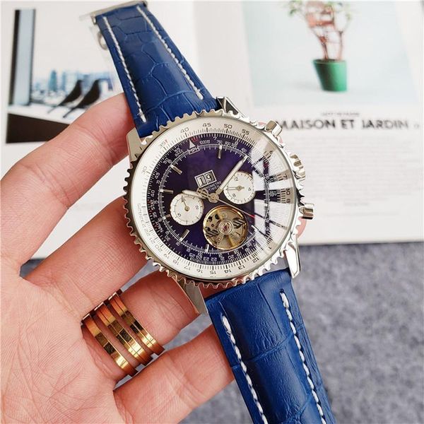 

wristwatches men automatic tourbillon movement watch mechanical stainless steel blue brown black sapphire sport wristwatch, Slivery;brown