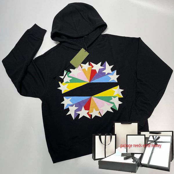 

men fashion hoodie casual star print women pullover hip hop street style outdoor long sleeve sweatshirts hoodies, Black