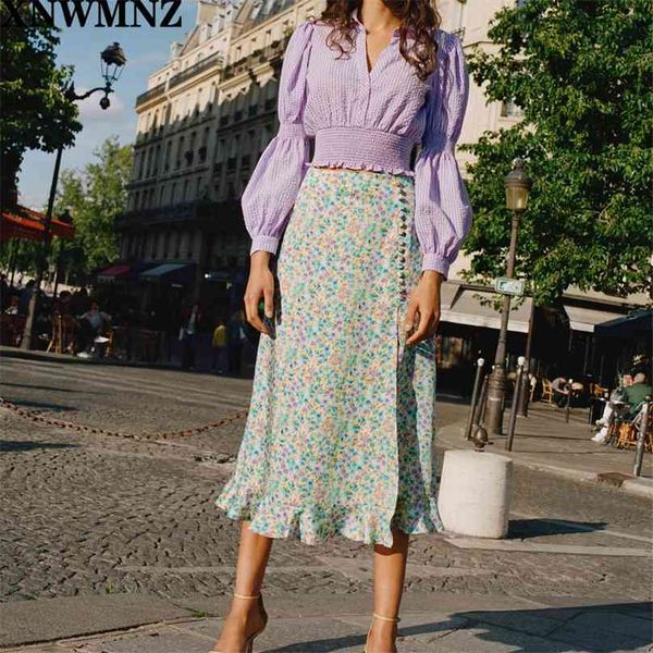 

turn down collar sweet blouse women fashion purple plaid printed elegant long sleeve tees female ladies 210520, White