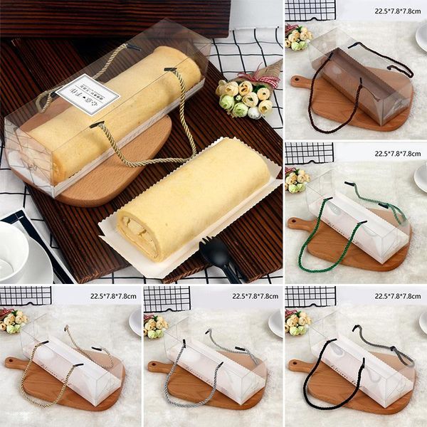 

gift wrap 1pc portable clear rectangle plastic cake box for swiss roll baking packaging biscuit towel