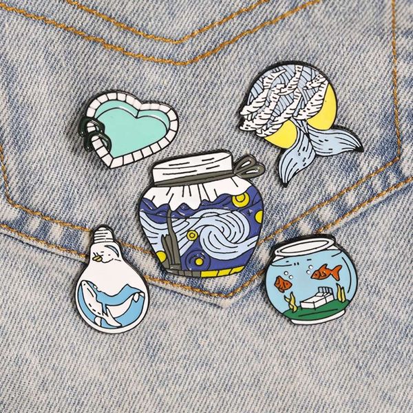 

blue series van gogh bottle bulb whale fish tail alloy drop oil brooch, Gray