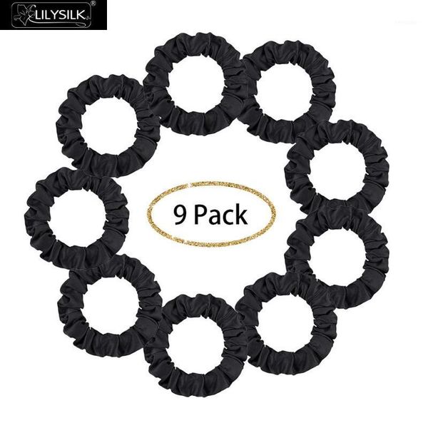 

lilysilk 9pcs 100% silk hairband scrunchies charmeuse head rope rubber accessories soft care luxurious 1