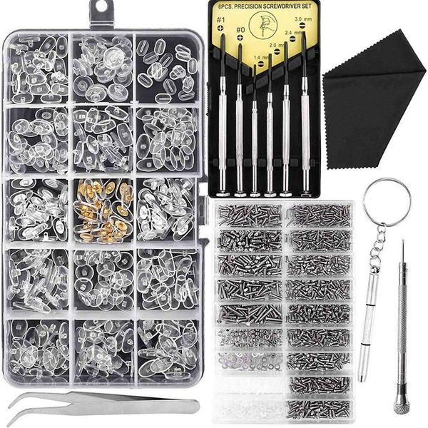 

sunglasses eyeglass and repair kit,glasses screws kit nose pads with 6 pcs screwdrivers 3 tools for glasses, White;black