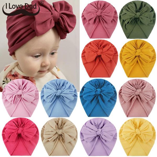 

big bows baby bonnet cap solid color spring autumn kids girl hat soft elastic children toddler turban beanie caps & hats, Yellow