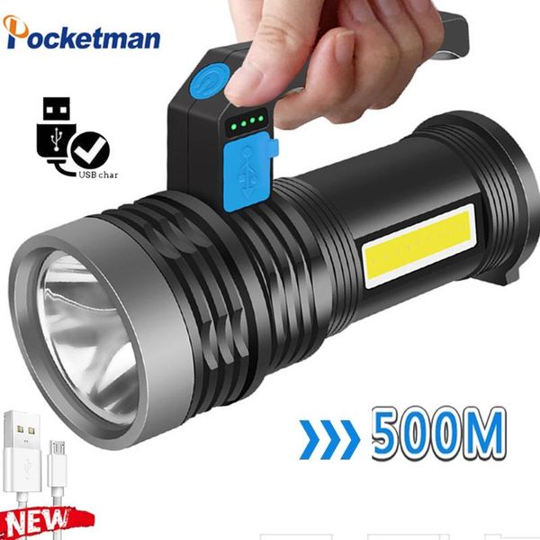 

rechargeable long s use super bright portable strong light led lamp + cob side built in battery camping searchlight flashlights torches
