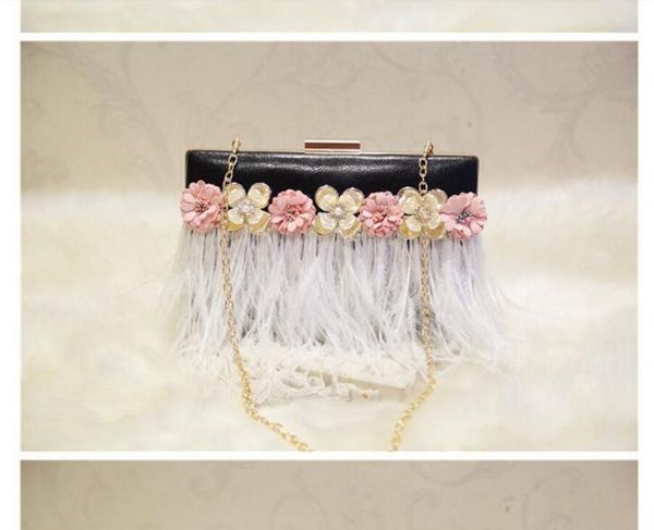 

2022 black pu leather new feather flower small square bag chain shoulder messenger bag style creative women's bag 02