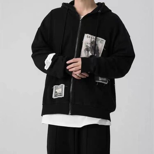 

women's hoodies & sweatshirts ins cotton retro street hip-hop loose hoodie women jacket harajuku sweatshirt zip-up long sleeve, Black