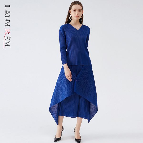 

half-body skirt two pieces folds suit v- neck long sleeve blue loose women fashion tide spring autumn 2e1405 210507, White