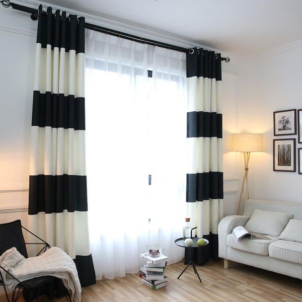 

curtain & drapes white black splicing striped blackout curtains for the bedroom cotton linen modern living room window