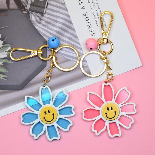 

keychains 2021 colorful korea key chains sun flower pendant acrylic smile keychain for women student car bag jewelry keyring accessories, Silver