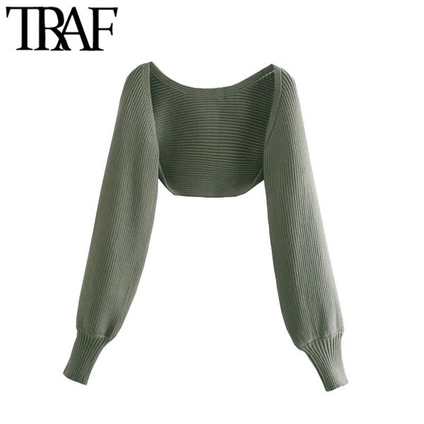 

traf women fashion arm warmers cropped knitted cardigan sweater vintage long sleeve female outerwear chic 211011, White;black