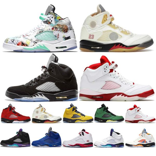 

jumpman 5 5s basketball shoes mens sail stealth 2.0 raging bull red 3 oreo oregon ducks ice blue suede metallic silver trainer men's, Black