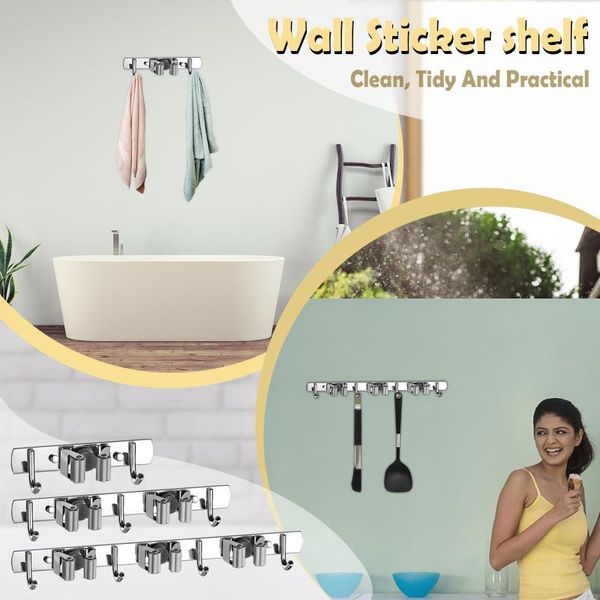 

hooks & rails punch-stainless steel mop hookclip multifunctional storage rack anti-slip adjustable design waterproof home accessories