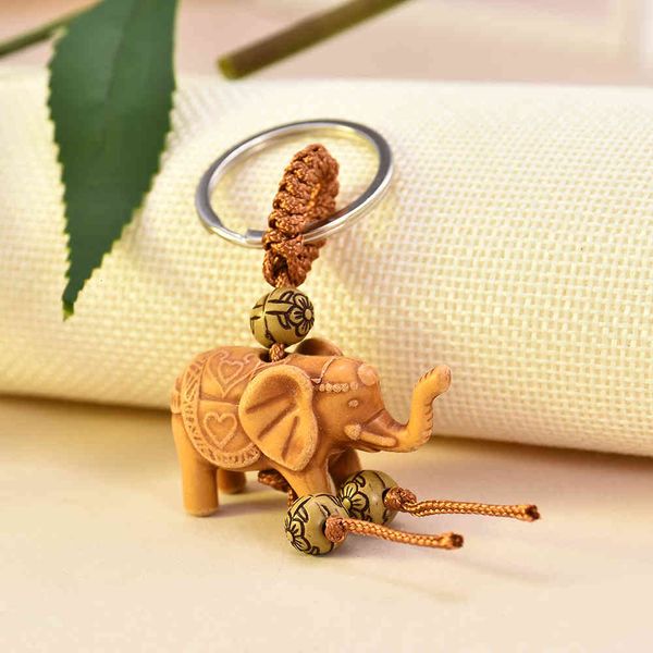 

women men lucky wooden elephant carving pendant keychain religion chain key ring keyring jewelry wholesale cute keychain, Silver