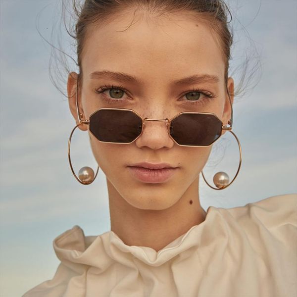 

square woman sunglasses fashion brand womens vintage retro metal frame sun glasses for man hexagon uv400, White;black