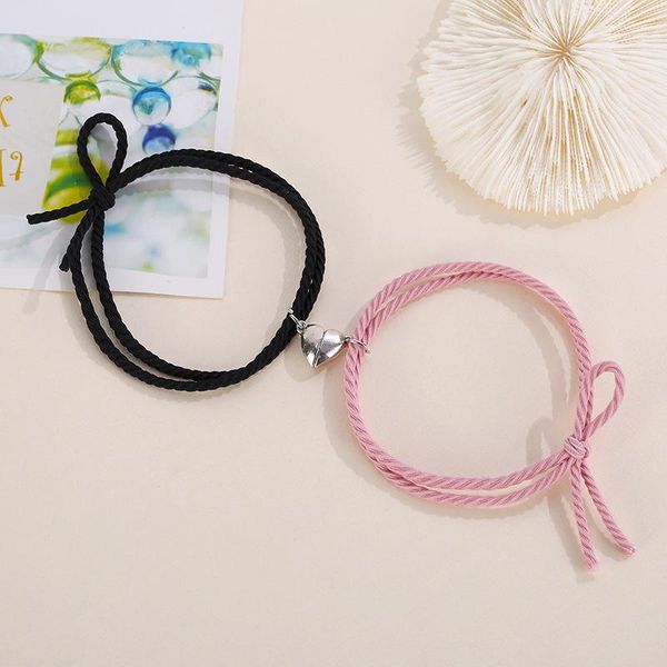 

charm bracelets 2pcs couple minimalist heart lovers matching friendship bracelet rope braided magnetic distance kit lover jewelry, Golden;silver