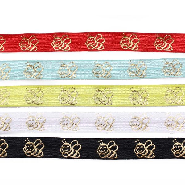 

100yards/lot gold foil bees foe bee ribbon honeybee fold over elastic animal series welcome custom design, Pink;blue