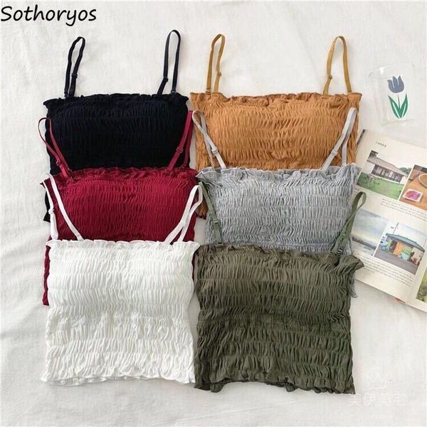 

women's tanks & camis camisole women pleated solid short crop-ulzzang stylish summer slim vintage vest all-match womens tank c, White