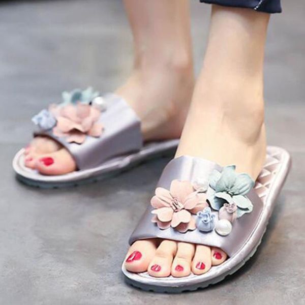 

slippers slides women summer beach sandals slipper indoor outdoo silk shoes female fashion floral flip flops s82, Black