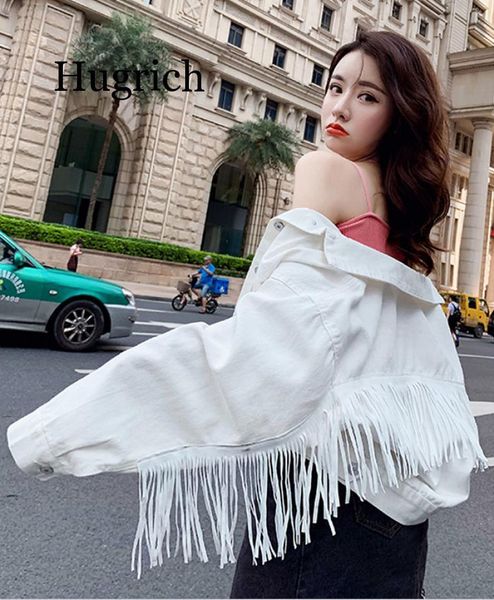 

women's jackets women denim tassel short fashion female casual long sleeve button outwear coats white jean jacket woman bomber, Black;brown