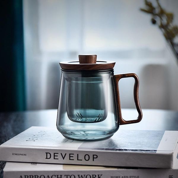 

wine glasses glass tea water separation cup office simple flower with lid filter