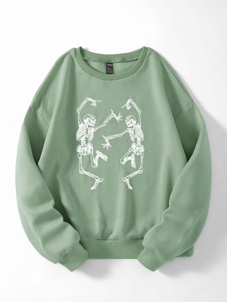 

skeleton print drop shoulder thermal pullover j84r#, White;black