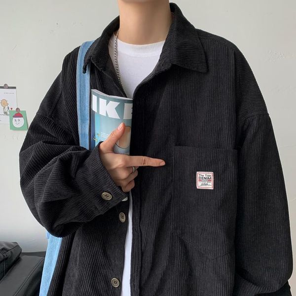 

men's casual shirts men corduroy vintage autumn 2021 mens korean fashion harajuku male oversized streetwear colorful, White;black