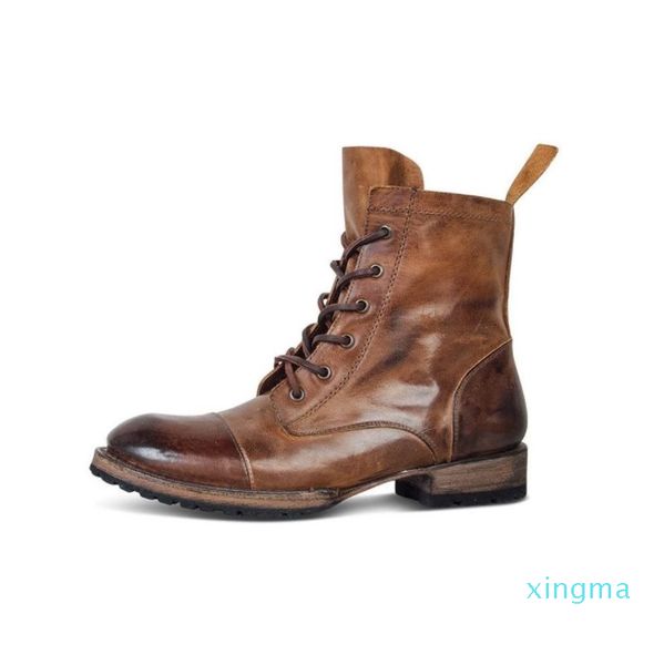 

european and american retro influx men-in-tube motorcycle boots desert lace martin boots outdoor high-leather tooling boots comfort, Black