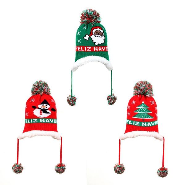 

berets kids winter plush lining knitted beanie hat christmas long pompom earflap cap f3md, Blue;gray