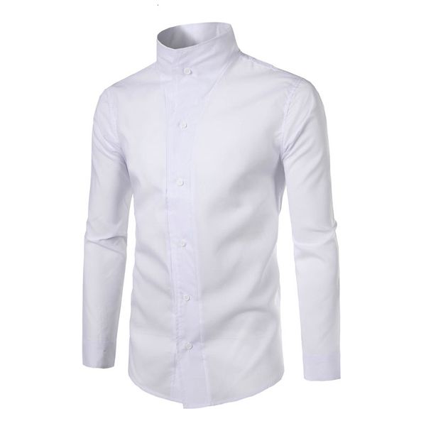 

2020 fashion male shirt long-sleeves personality stand collar solid color mens dress shirts slim men shirt, White;black
