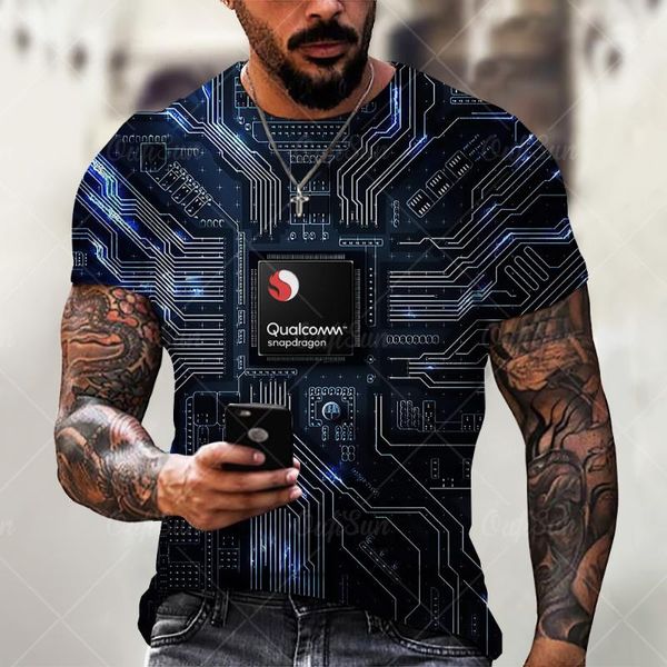 

men's t-shirts electronic chip circuit board t-shirt summer casual cool short-sleeved harajuku streetwear oversized 6xl, White;black
