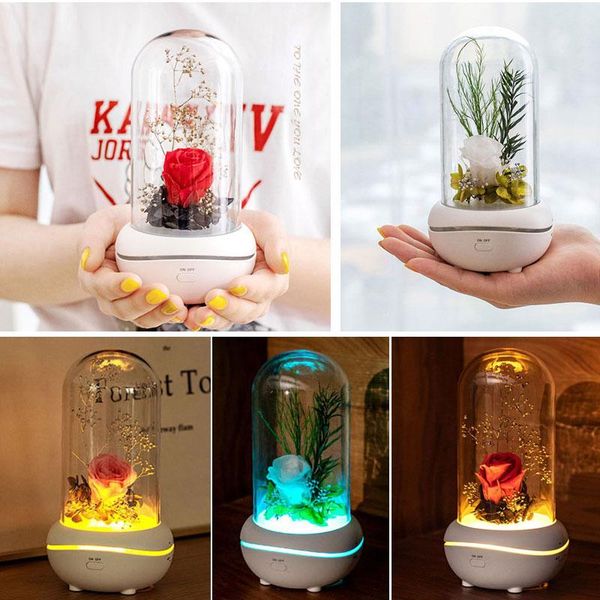

decorative flowers & wreaths artificial eternal rose preserved flower in glass cover led nightlight christmas valentine's day g