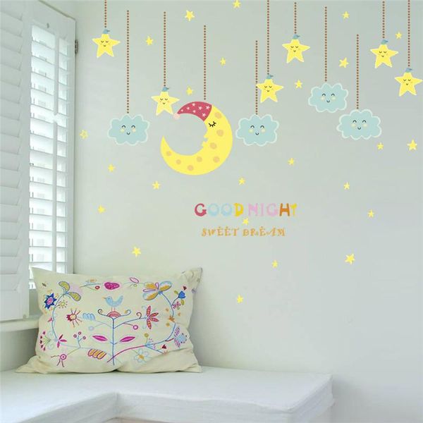 

wall stickers cartoon moon stars cloud bedroom kids rooms home decor good night decals diy mural art pvc posters
