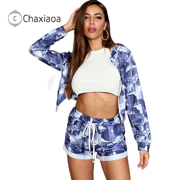 

2 piece set women fall 2021 sportswear casual tie-dye printed long sleeves drawstring biker shorts lounge wear x245 women's two pants, White