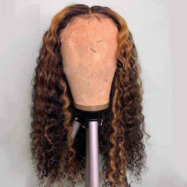 

synthetic wigs ombre highlight yellow long kinky curly lace front for women with baby hair heat resistant fiber cosplay wig, Black