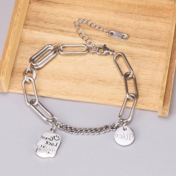 

charm bracelets stainless steel link chain bracelet for women good luck hand accessories jewelry gift, Golden;silver