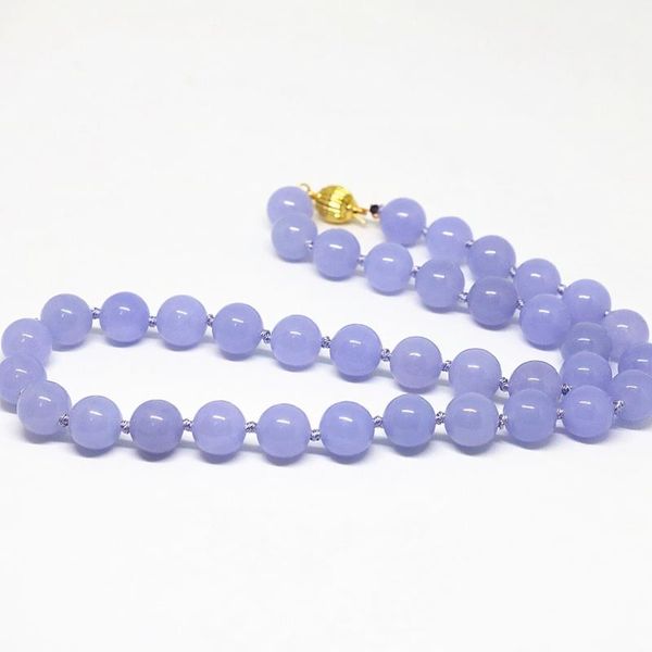 

8,10,12mm light purple violet high grade jades chalcedony necklace round beads women chain jewelry 18inch b1514 chains, Silver
