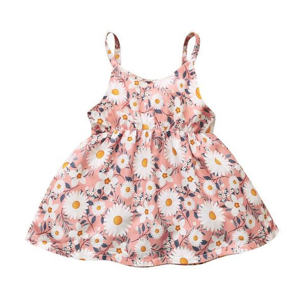 

girl's dresses baby girls pink dress sleeveless flower print sling for pography birthday party 3-24 months daily wear skin-friendly, Red;yellow